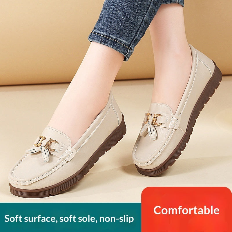 Sarah Express Women's Suede Tassel Flat Moccasin Loafers Creamy white
