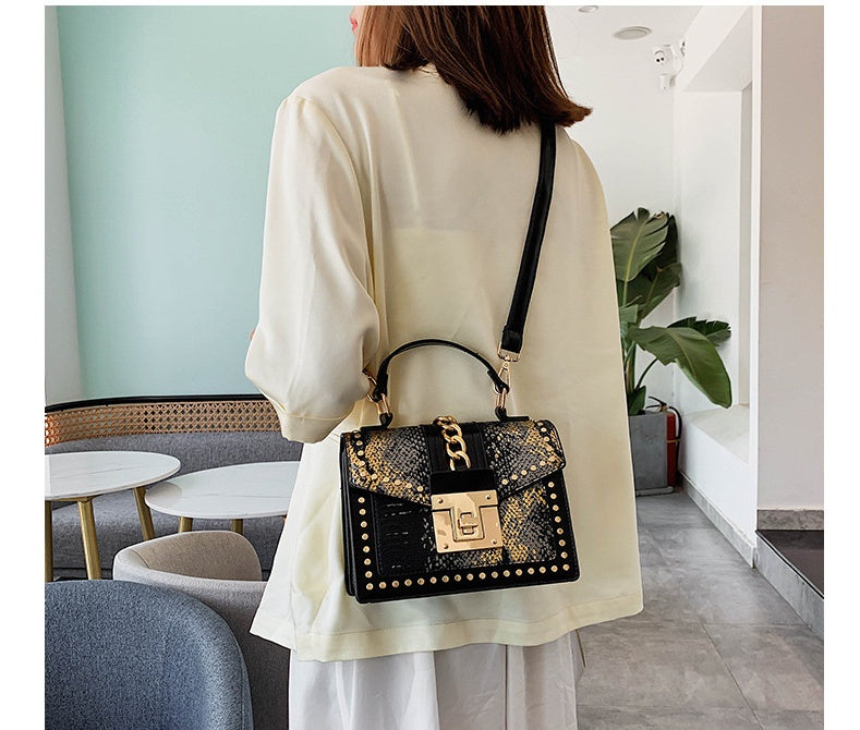 Sarah Express Alligator Texture Studded Shoulder Bag
