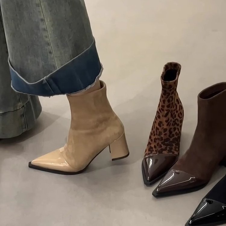 Sarah Express Chunky Heel Pointed Toe Ankle Boots