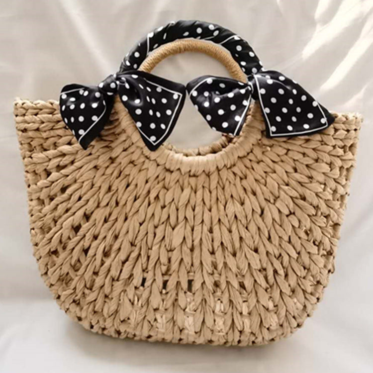Sarah Express Woven Straw Beach Bag With Scarf White and blue Scarves