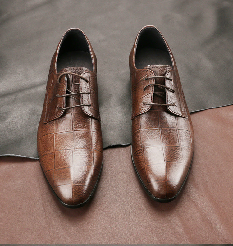 Sarah Express Men's Checkered Leather Derby Shoes