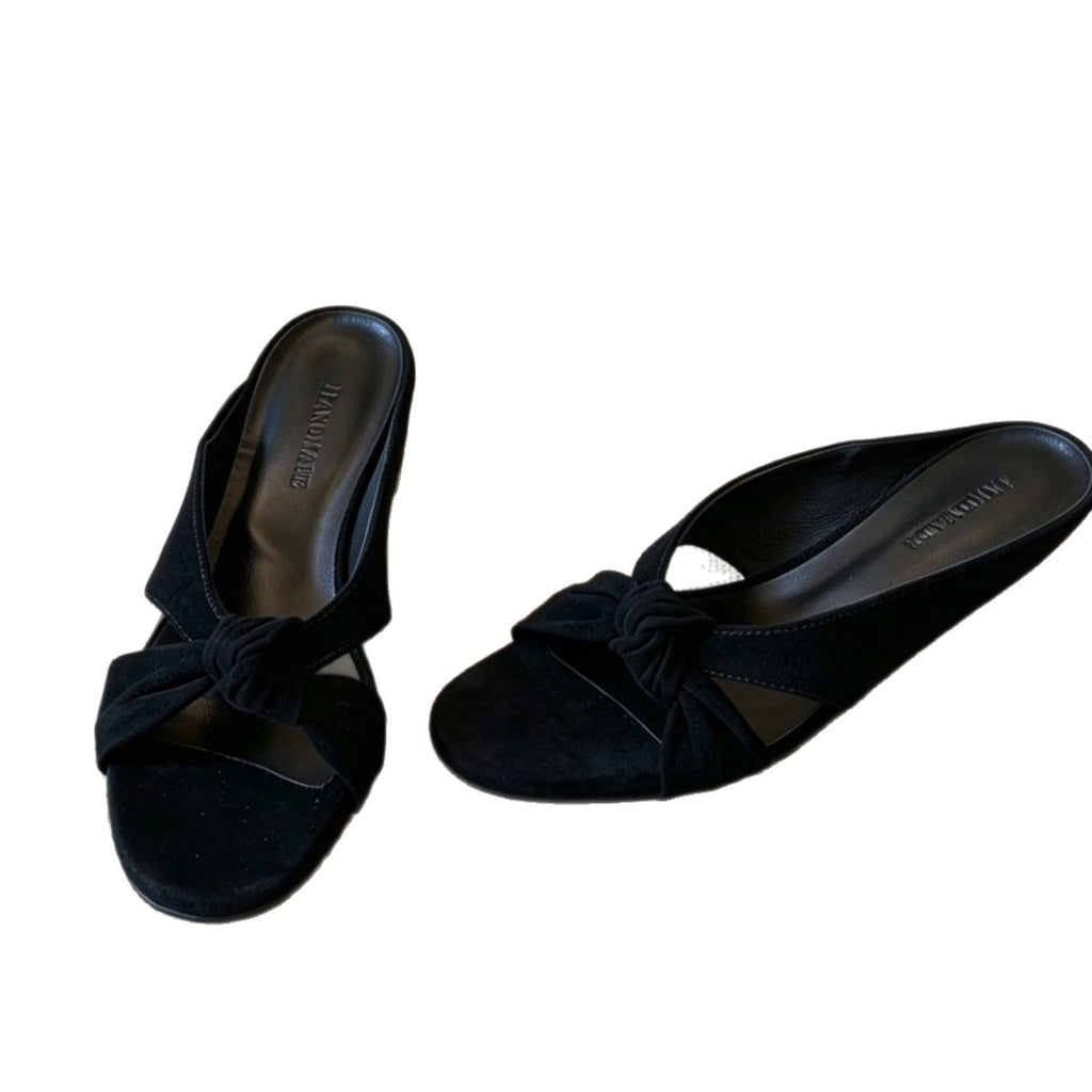 Sarah Express Retro Suede Sheepskin Slip-On Wedge Sandals