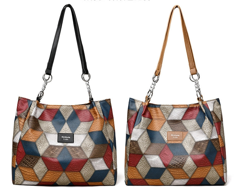 Sarah Express Geometric Pattern Color-Matching Shoulder Tote Bag