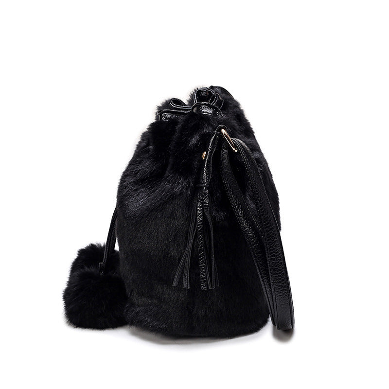 Sarah Express Plush Bucket Bag with Drawstring Closure