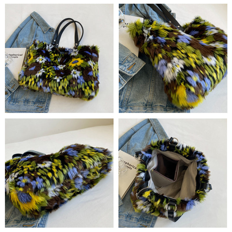 Sarah Express Plush Floral Shoulder Tote Bag