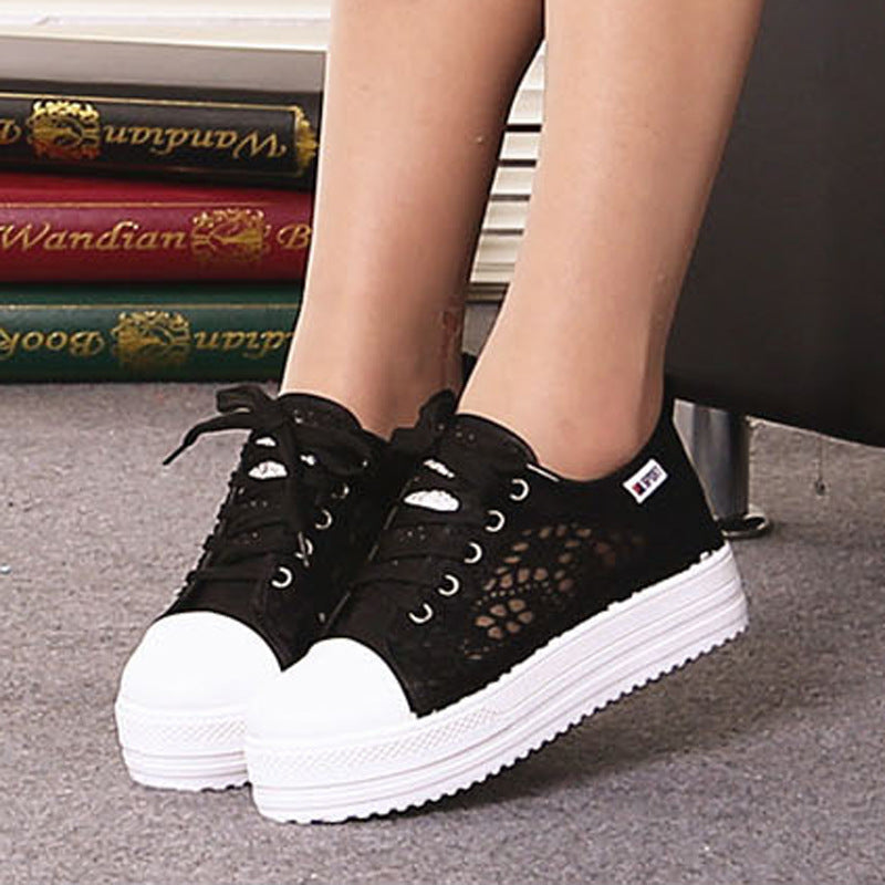 Sarah Express Women's Breathable Canvas Lace-Up Sneakers Black