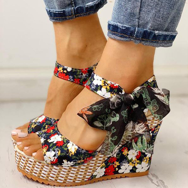 Sarah Express Bohemian Floral Wedge Sandals