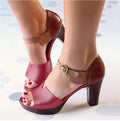 Sarah Express Classic Ankle Strap Block Heel Sandals Red