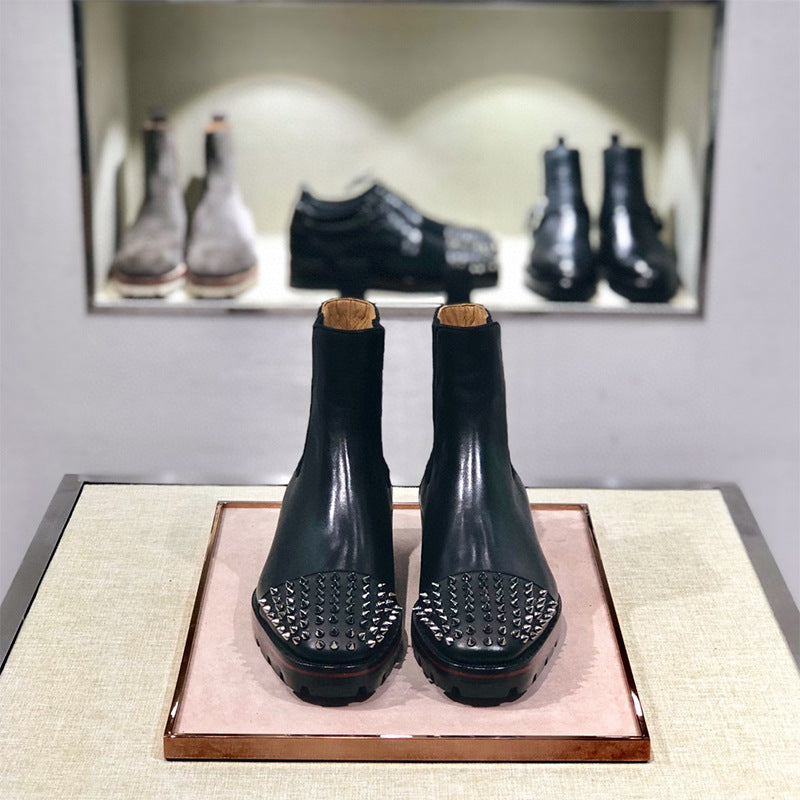 Sarah Express Studded High Top Leather Chelsea Boots