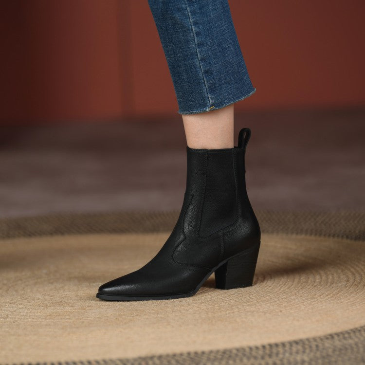 Sarah Express Women's Retro Pointed-Toe Chunky Ankle Boots