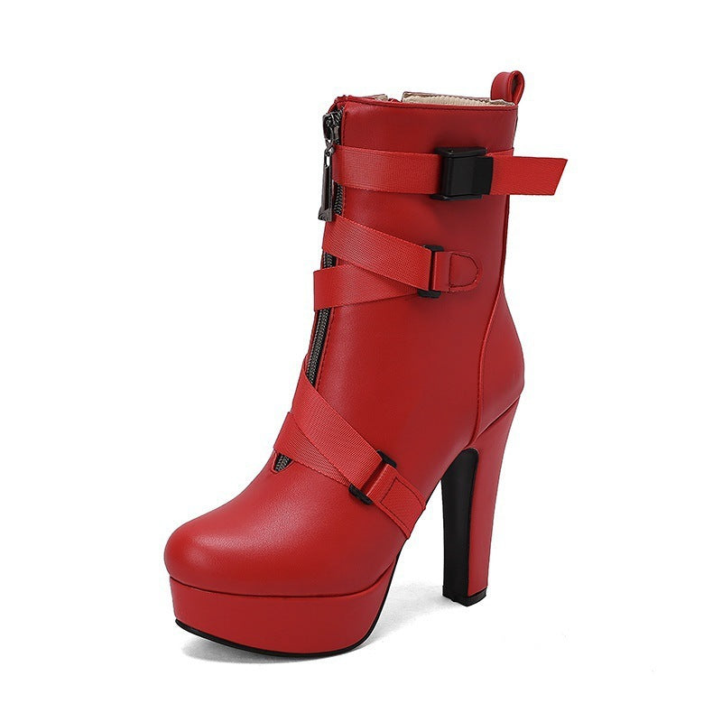 Sarah Express Women's Mid-Calf Chunky Heel Boots