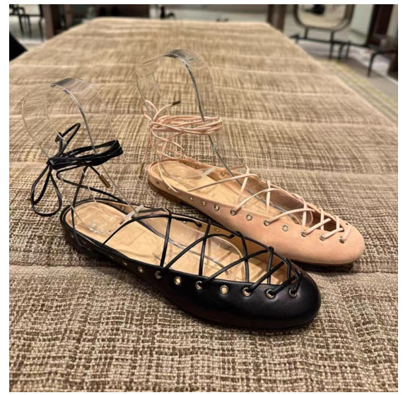 Sarah Express Women's Cross-Strap Leather Ballet Flats
