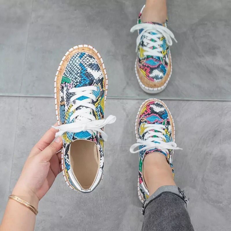 Sarah Express Snake Print Platform Sneakers Chunky Sole