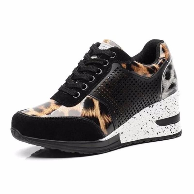 Sarah Express Lace-Up Platform Wedge Sneakers Leopard grain