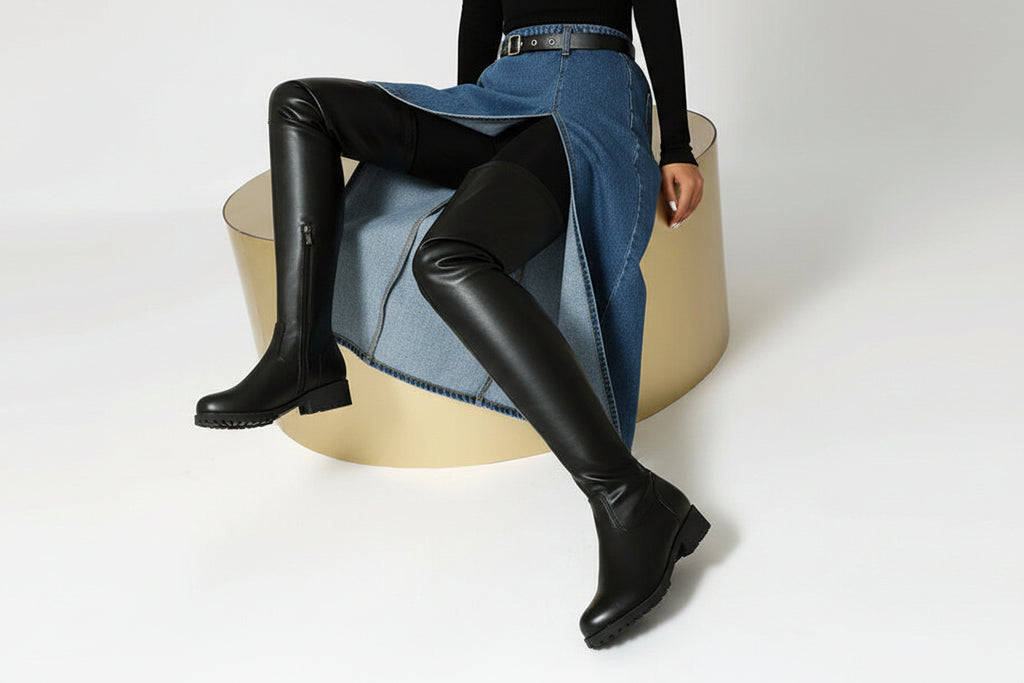 Sarah Express Women's Plus-Size Over-the-Knee Chunky Boots
