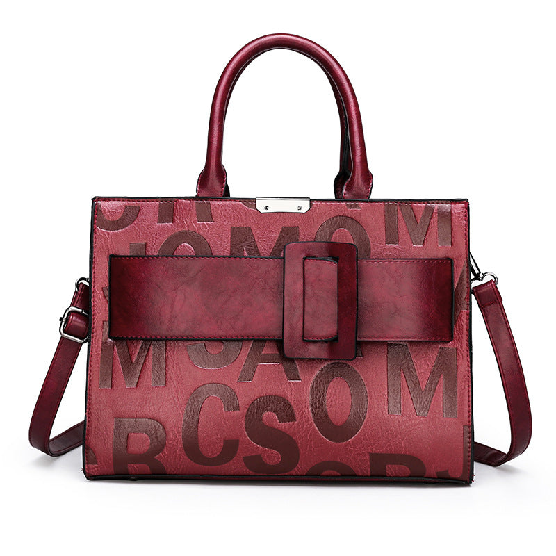 Sarah Express Structured Letter Print Shoulder Bag Wine Red