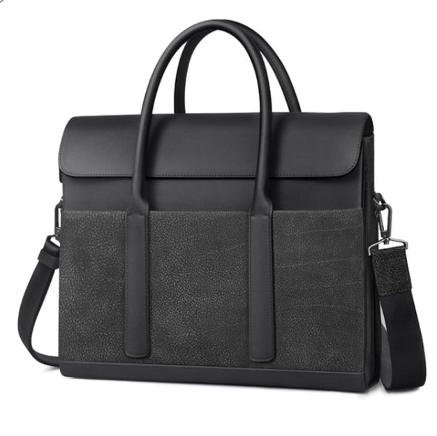 Sarah Express Business Cowhide Leather Laptop Messenger Bag Black