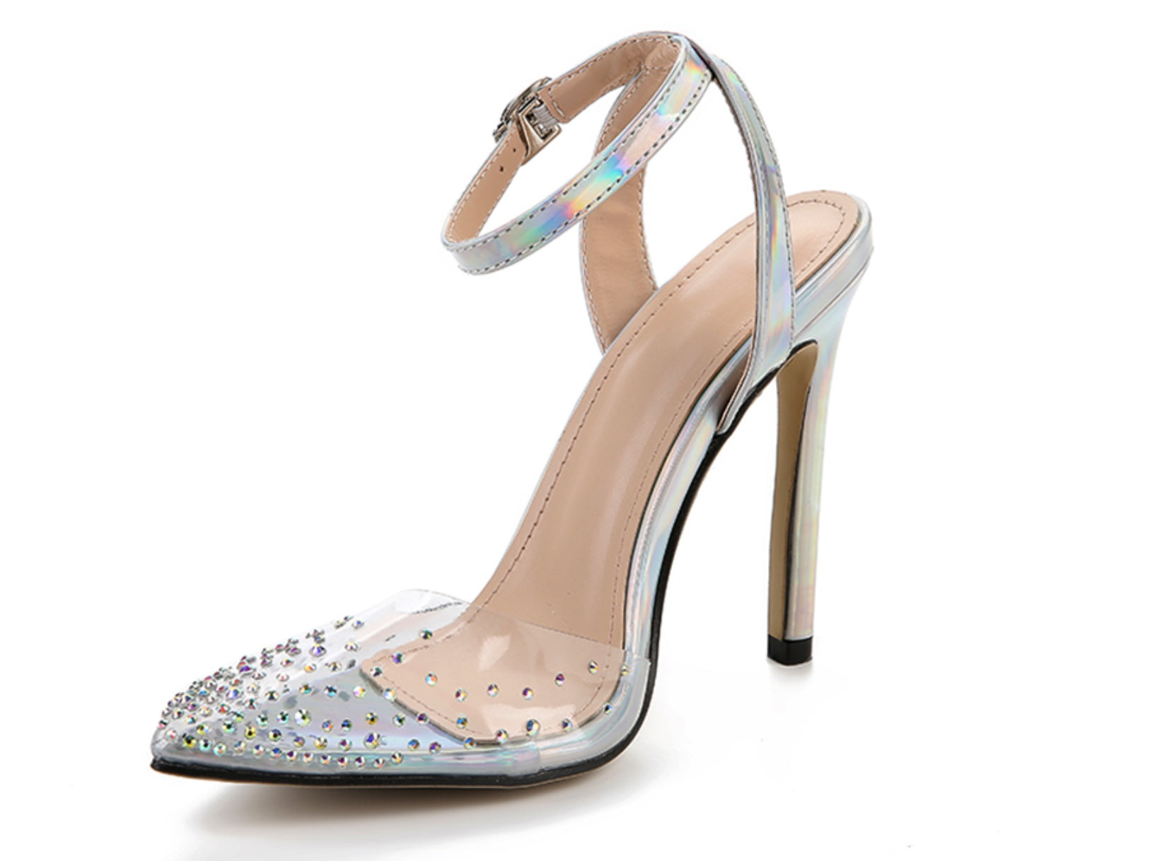 Sarah Express Pointed Toe Stiletto Sandals with Rhinestones