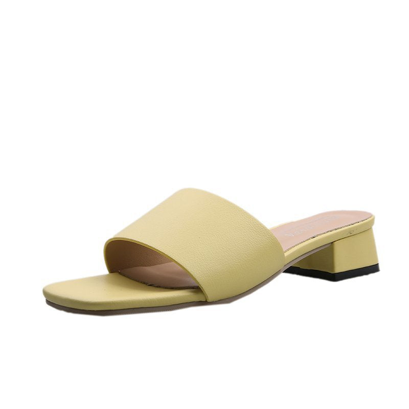 Sarah Express Women's Thick Heel Open Toe Sandals Yellow