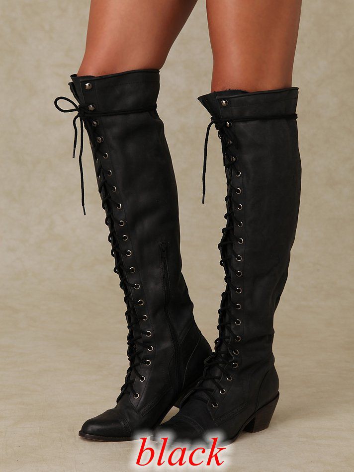 Sarah Express Women's Over-the-Knee Round Toe Boots Black