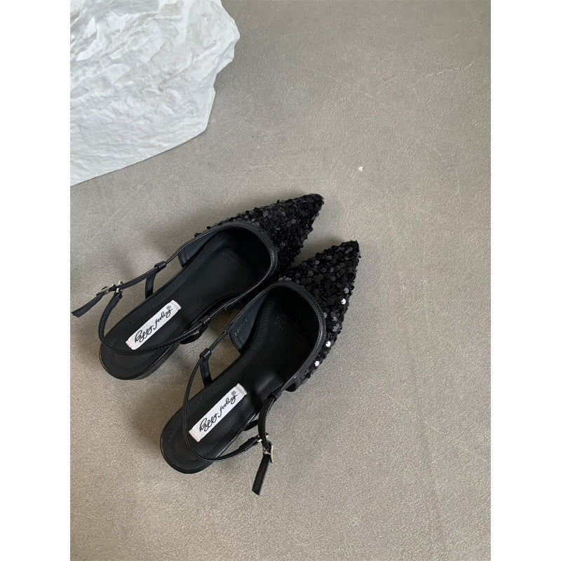 Sarah Express Sequin Pointed-Toe Slingback Pumps Black