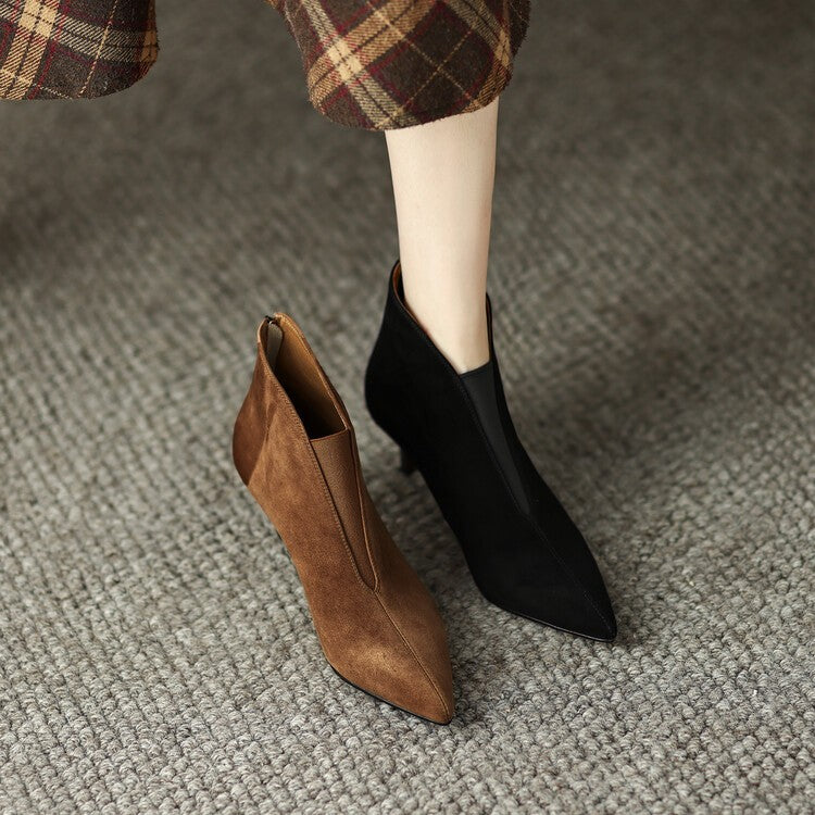 Sarah Express Suede Stiletto Ankle Boots Back Zipper