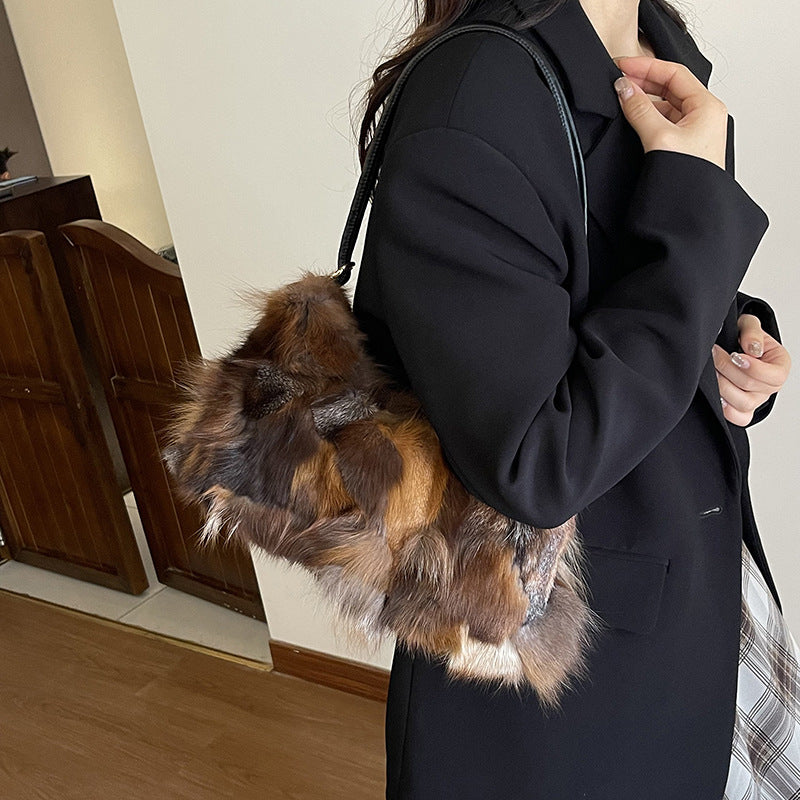 Sarah Express Plush Fox Fur Underarm Shoulder Bag