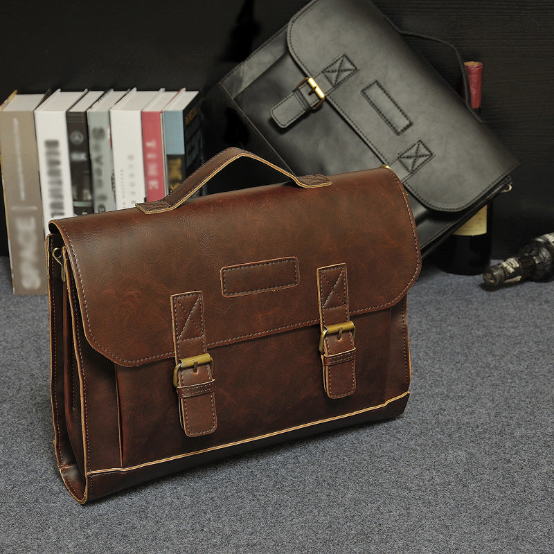 Sarah Express Classic Leather Briefcase Business Shoulder Bag Coffee