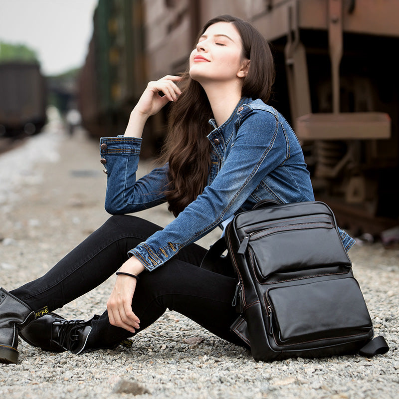 Sarah Express Cowhide Leather Travel Backpack