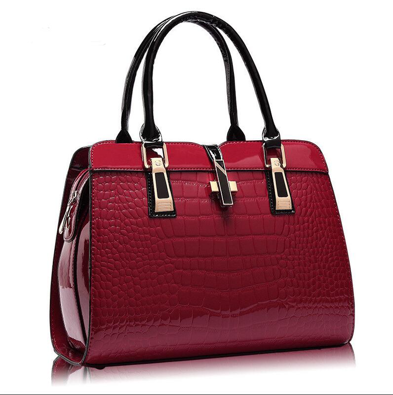Sarah Express Structured Crocodile Pattern Messenger Tote Bag wine red