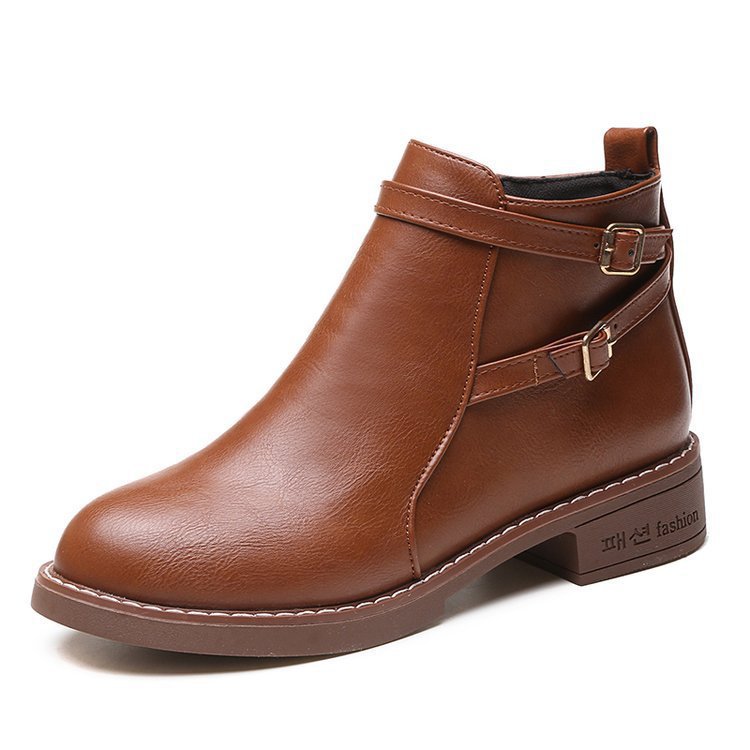 Sarah Express Women's Low Heel Buckle Ankle Boots