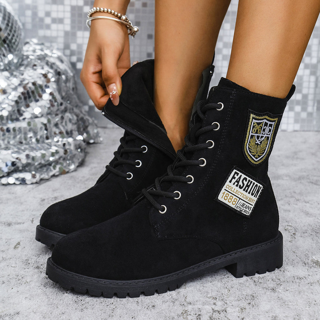 Sarah Express Women's Lace-Up Chunky Platform Ankle Boots Black