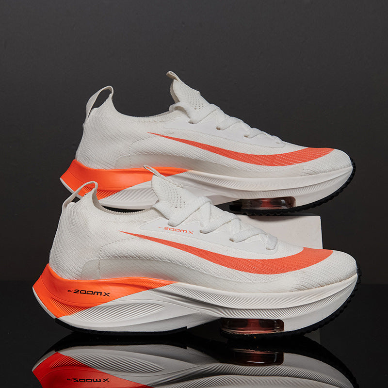 Sarah Express Men's Breathable Knit Lace-Up Sneakers White Orange