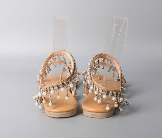 Beaded Pearl Roman Flat Sandals – product detail alternate view 5