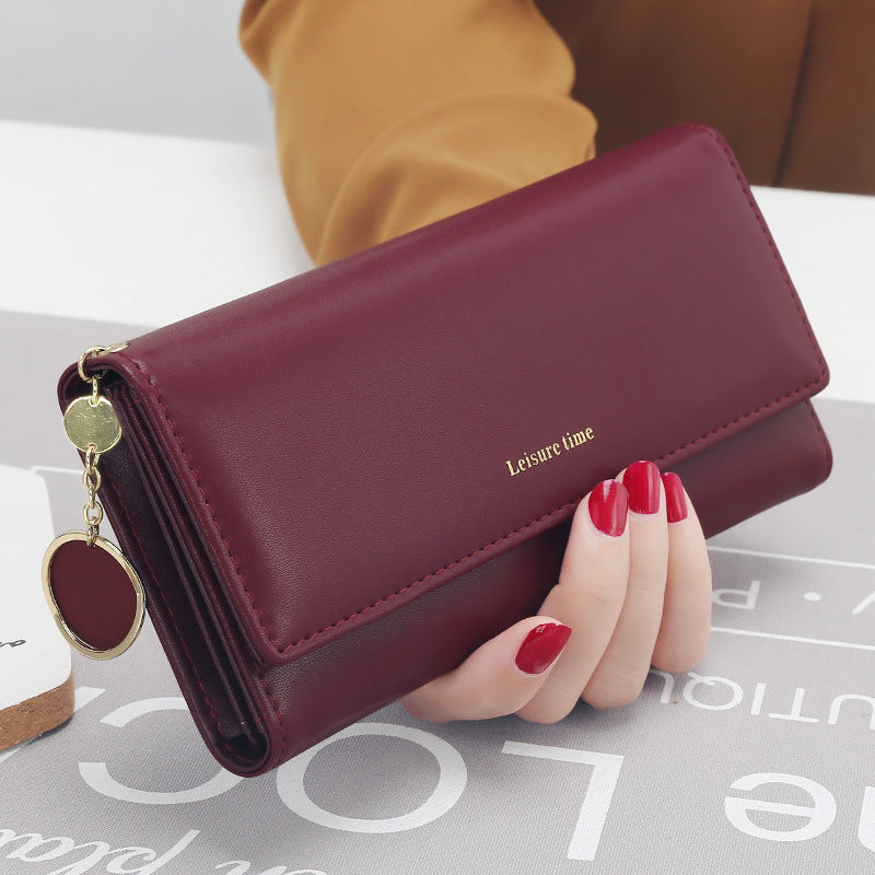 Sarah Express Multi-Function Long Wallet with Pendant Wine red