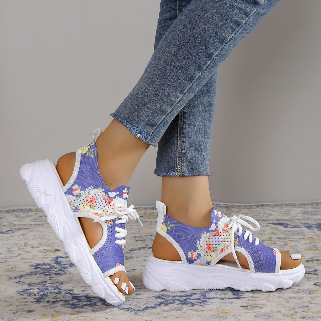 Sarah Express Floral Print Lace-Up Mesh Sandals