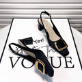 Sarah Express Square Toe Buckle Slingback Block Heels Black