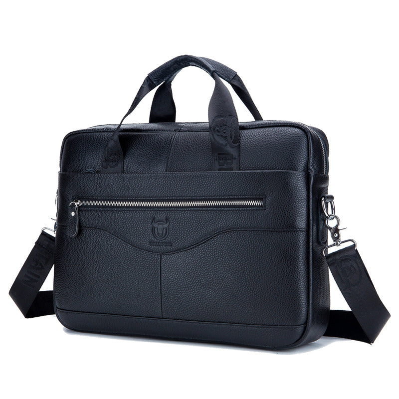 Sarah Express Captain Cow Leather Business Laptop Briefcase Black