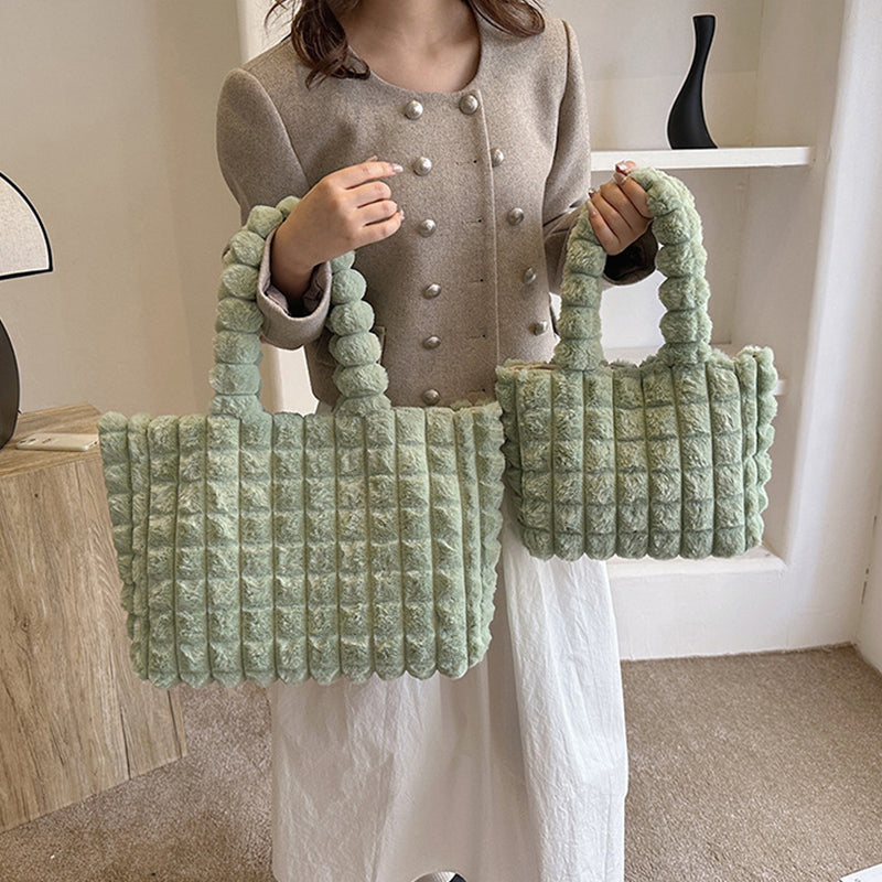 Sarah Express Plush Quilted Plaid Tote Bag