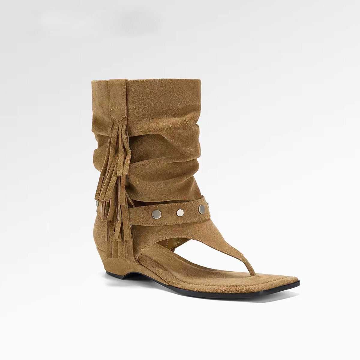 Tassel Suede Square-Toe Roman Sandals – product detail alternate view 12