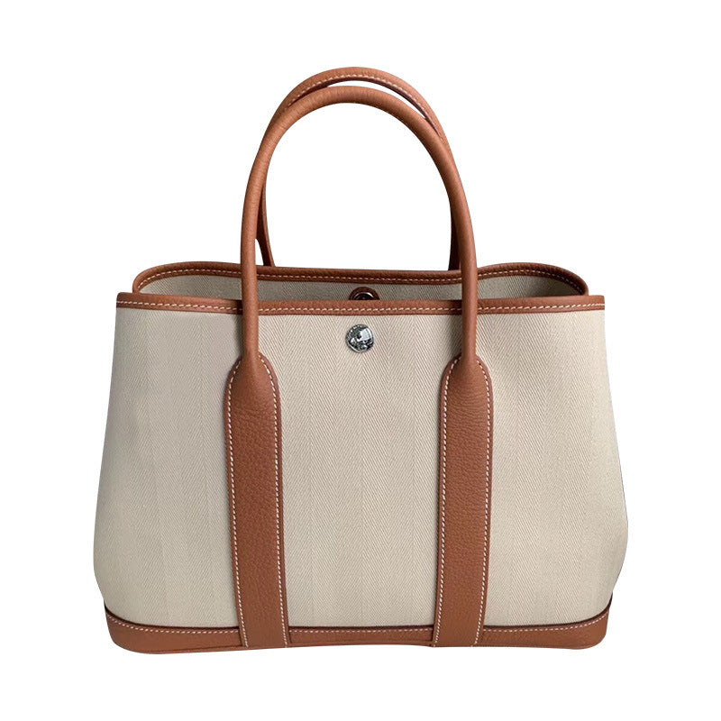 Sarah Express Canvas Bucket Tote With Leather Trim