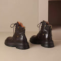Sarah Express Chunky Sole Lace-Up Ankle Boots Brown Single Liner