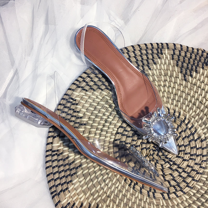 Sarah Express Transparent Embellished Pointed Toe Heels Transparent 3cm
