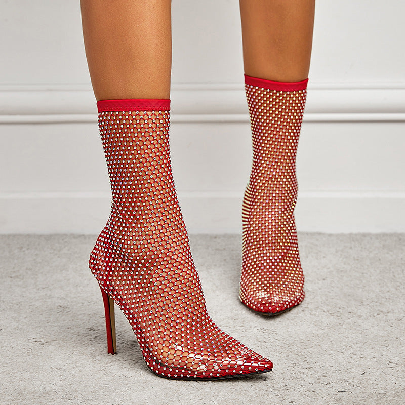 Sarah Express Pointed Toe Mesh Stiletto Ankle Boots