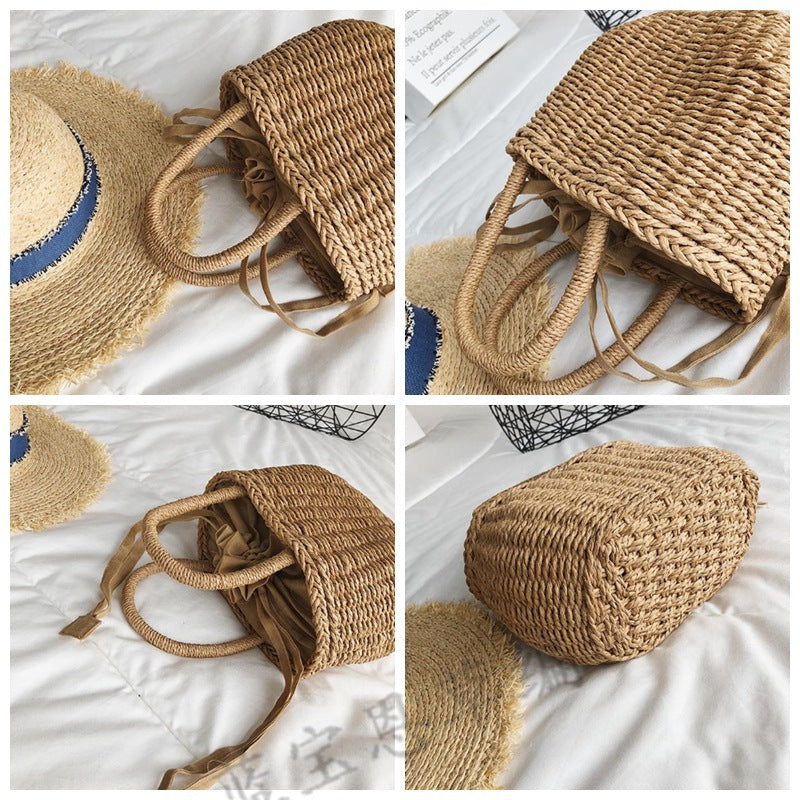 Sarah Express Hand-Woven Straw Drawstring Bucket Bag