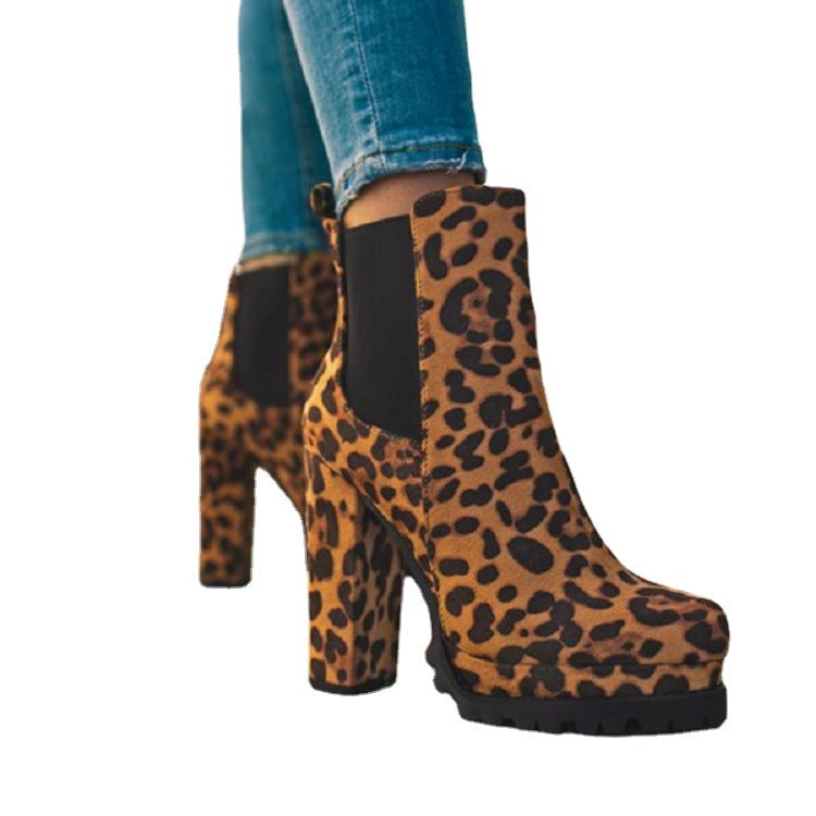 Sarah Express Suede Square Heel Platform Ankle Boots