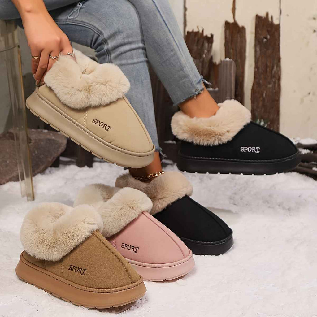 Sarah Express Women's Plush Faux Fur Platform Slippers