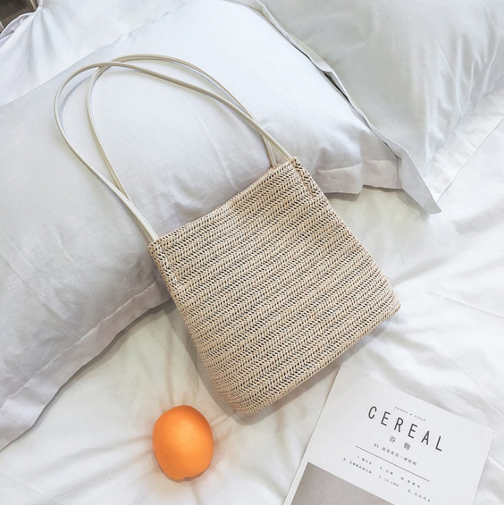 Sarah Express Woven Straw Shoulder Tote Bag Light Beige