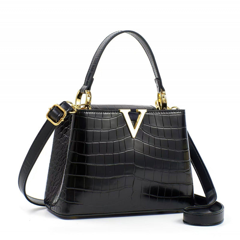 Sarah Express Minimalist Crocodile Pattern Top Handle Bag Black