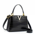 Sarah Express Minimalist Crocodile Pattern Top Handle Bag Black
